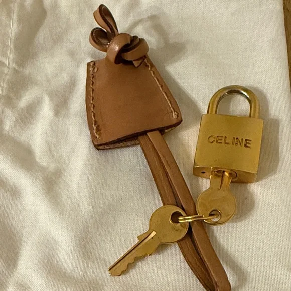 Authentic Celine Gold Padlock with Brown Leather Key Holder - Picture 1 of 1